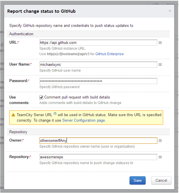 Report change status to Github