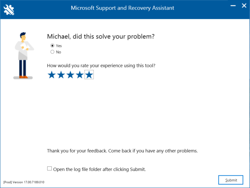 microsoft support and recovery assistant outlook