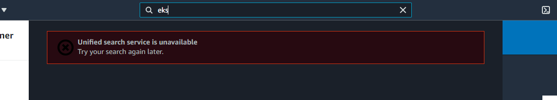 AWS Console - Unified search service is unavailable