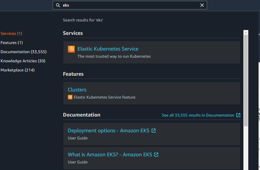 AWS Console - Unified search service